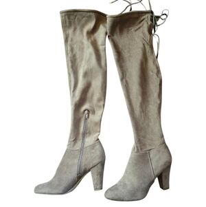 Over The Knee Heel Boots With Tie Back